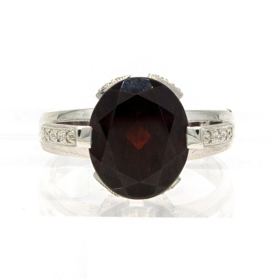 14KT White Gold 5.48CTW Oval Cut Prong Set Red Garnet and Diamond Ring - Giorgio Conti Jewelers