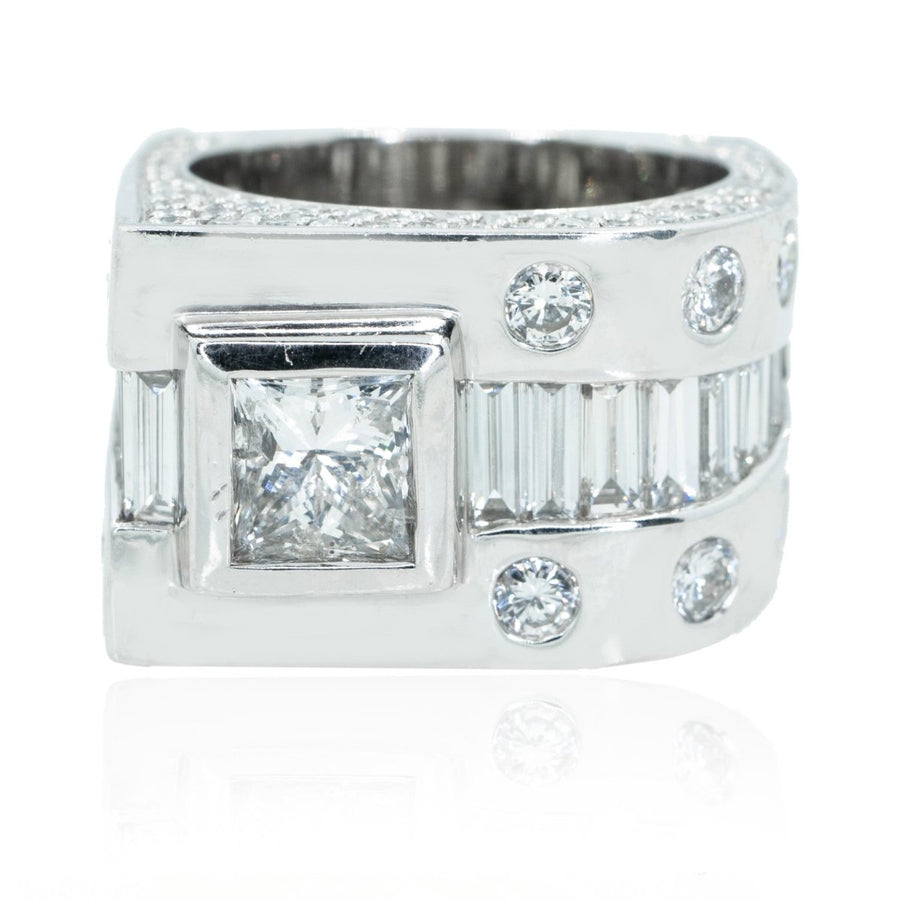 14KT White Gold 6.00CTW Diamond Square Mens Ring - Giorgio Conti Jewelers