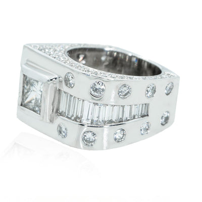 14KT White Gold 6.00CTW Diamond Square Mens Ring - Giorgio Conti Jewelers