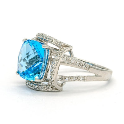 Cushion Cut Blue Topaz Ring - Ray Griffiths Fine Jewelry
