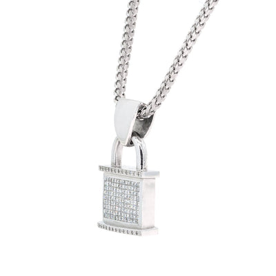 14KT White Gold 6.50CTW Invisible Pave Set Diamond Lock Pendant - Giorgio Conti Jewelers