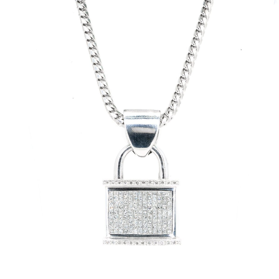 14KT White Gold 6.50CTW Invisible Pave Set Diamond Lock Pendant - Giorgio Conti Jewelers