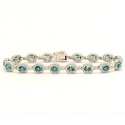14KT White Gold 7.25CTW Oval and Round Brilliant Cut Natural Blue and White Diamond Tennis Bracelet - Giorgio Conti Jewelers