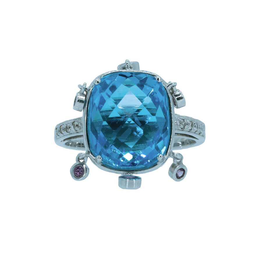 14KT White Gold 8.25ctw Blue Topaz Rhodolite and Diamond Ring - Giorgio Conti Jewelers