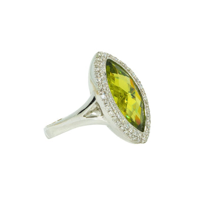 14KT White Gold 9.88ctw Round Cut Diamond and Marquise Cut Peridot Gemstone Ring - Giorgio Conti Jewelers
