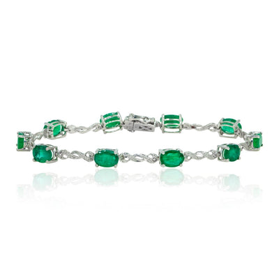 14kt White Gold Classic Oval Cut 7.69ctw Natural Green Emerald and Diamond Tennis Bracelet - Giorgio Conti Jewelers