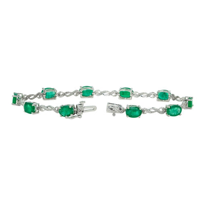 14kt White Gold Classic Oval Cut 7.69ctw Natural Green Emerald and Diamond Tennis Bracelet - Giorgio Conti Jewelers
