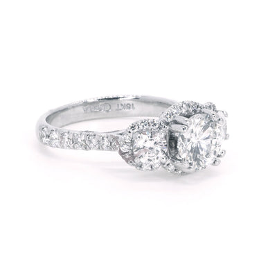 14KT White Gold Diamond 3 Stone Ring With Halo Diamonds 4.16Ctw Eternity Band - Giorgio Conti Jewelers