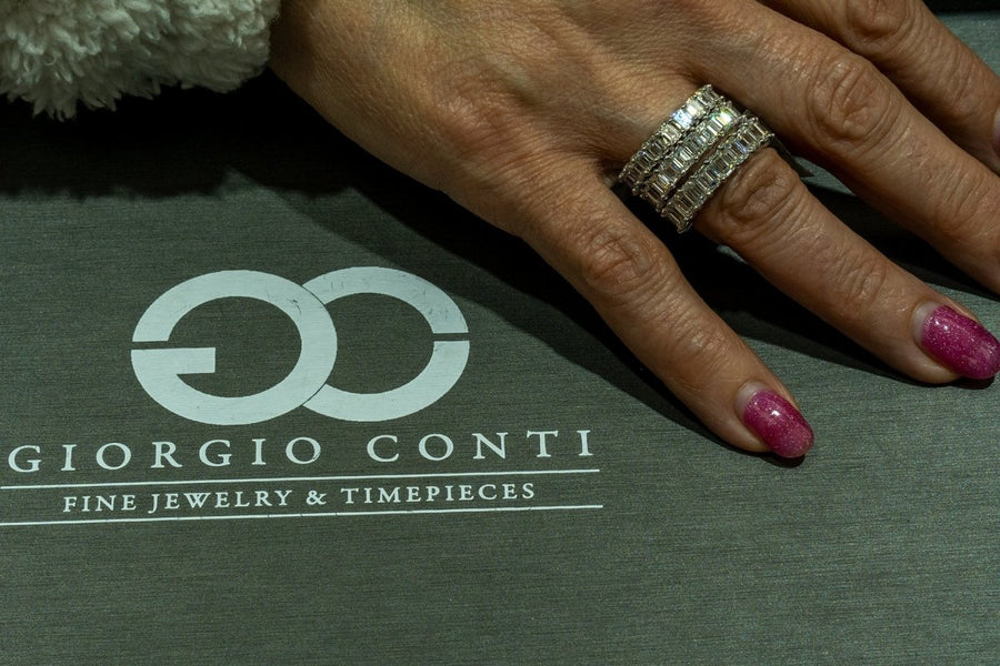 14KT White Gold Emerald Cut Prong Set Natural Diamond Eternity Wedding Band - Giorgio Conti Jewelers