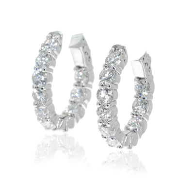 14KT White Gold Mini Oval 4.76CTW Diamond Hoop Earrings - Giorgio Conti Jewelers