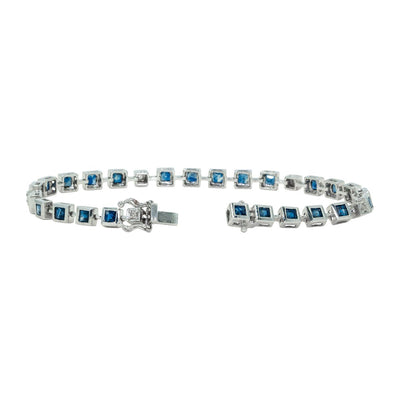 14kt White Gold Modern Princess Cut 3.87ctw Natural Sapphire and Diamond Tennis Bracelet - Giorgio Conti Jewelers