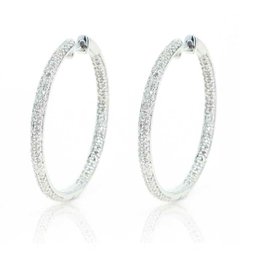 14kt White Gold Multi Row Pave In and Out Natural .50ctw Diamond Earrings - Giorgio Conti Jewelers