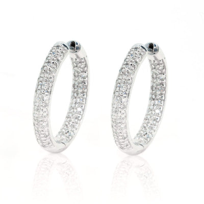 14kt White Gold Multi Row Pave In and Out Natural .60ctw Diamond Earrings - Giorgio Conti Jewelers