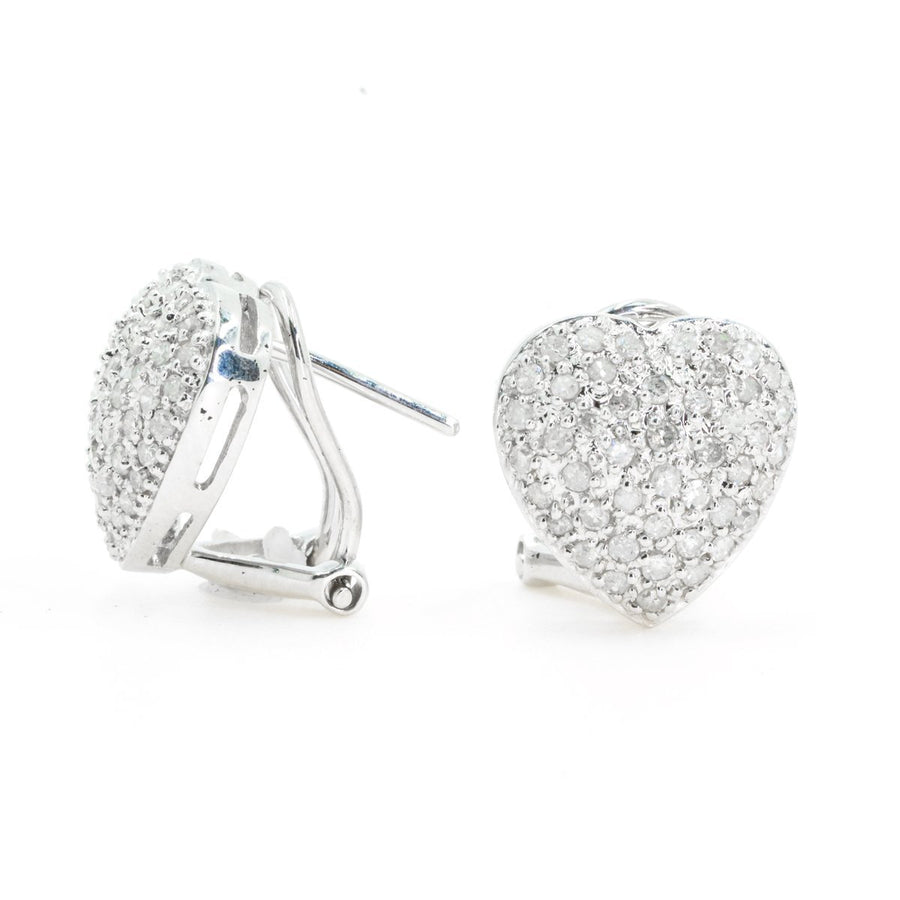 14KT White Gold Multi Row Pave Natural Diamond Heart Stud Earrings with French Clips - Giorgio Conti Jewelers