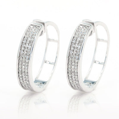 14kt White Gold Multi Row Pave Ticker Natural .50ctw Diamond Earrings - Giorgio Conti Jewelers