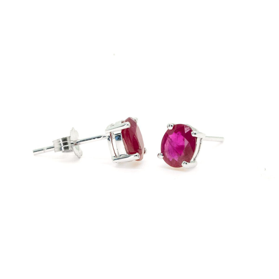14kt White Gold NATURAL 1.53ctw Oval Ruby Gemstone Stud Earrings - Giorgio Conti Jewelers