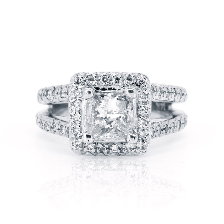 14KT White Gold NATURAL 1.60ctw Princess Cut Diamond Engagement Wedding Ring - Giorgio Conti Jewelers