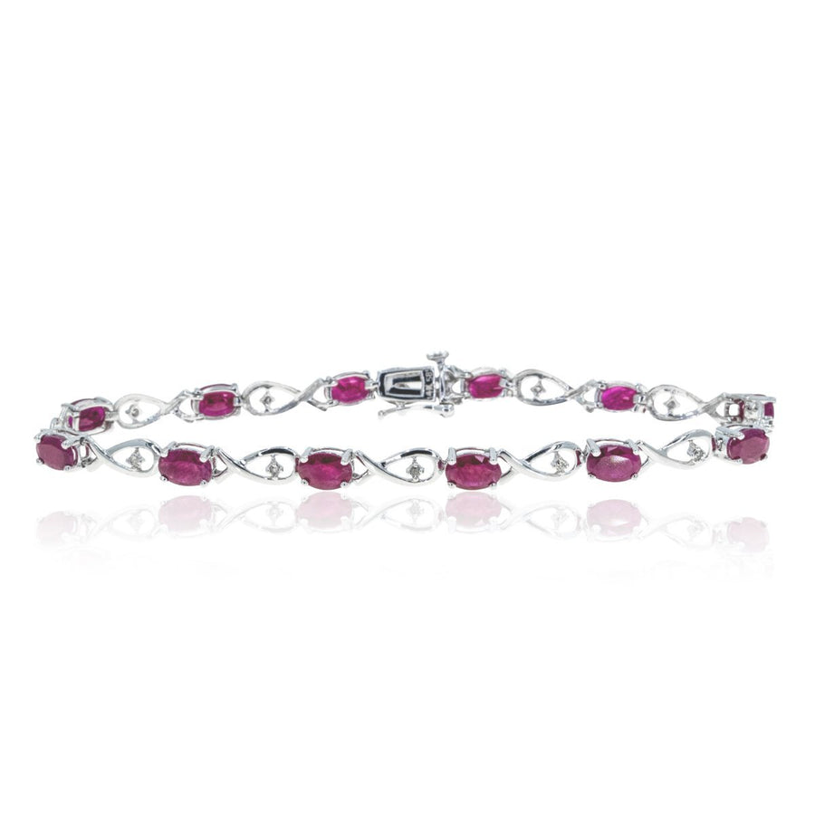 14kt White Gold NATURAL Ruby and Diamond Tennis Bracelet 6.76ctw Ruby and Diamonds - Giorgio Conti Jewelers