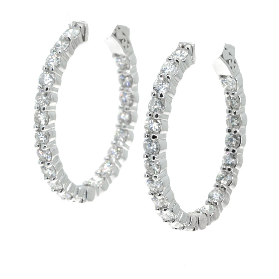 14KT White Gold Oval 4.00CTW Diamond Hoop Earrings - Giorgio Conti Jewelers