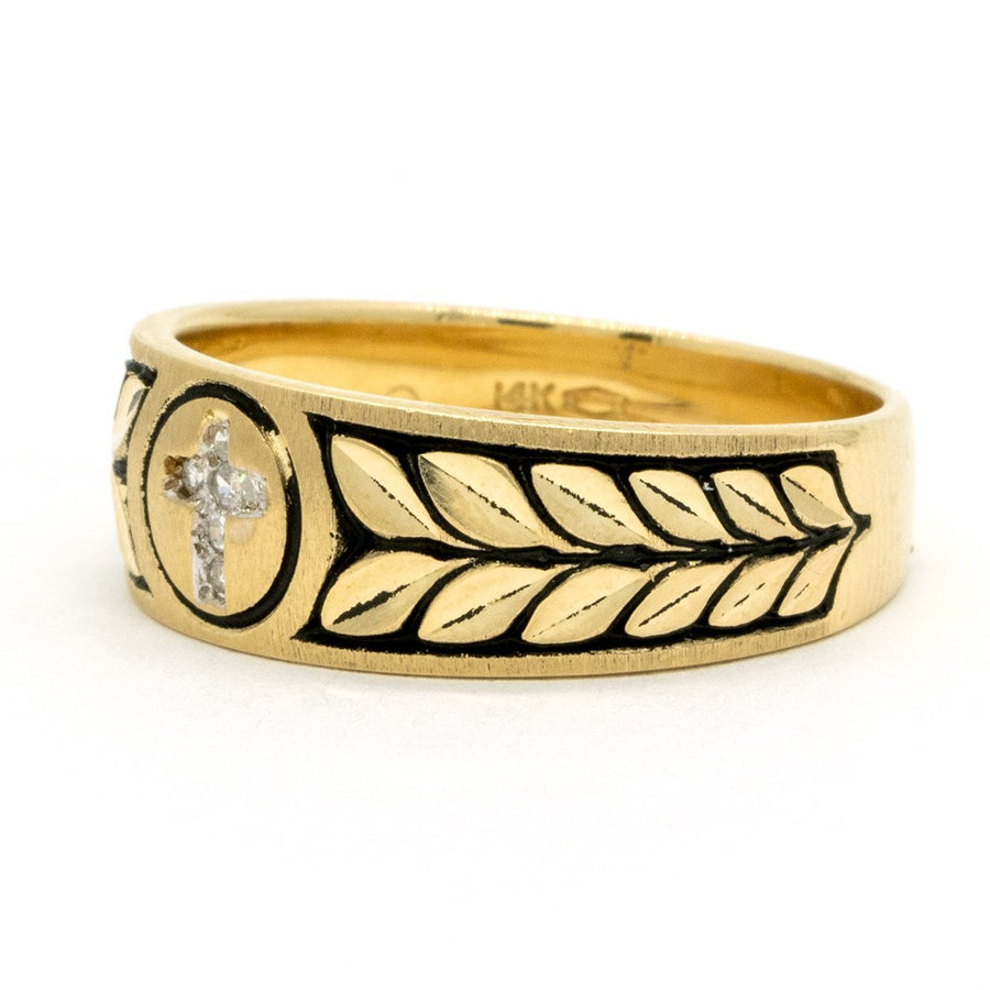 14KT Yellow Gold 0.05CTW Round Brilliant Cut Pave Set Natural Diamond Gold Wedding Band - Giorgio Conti Jewelers
