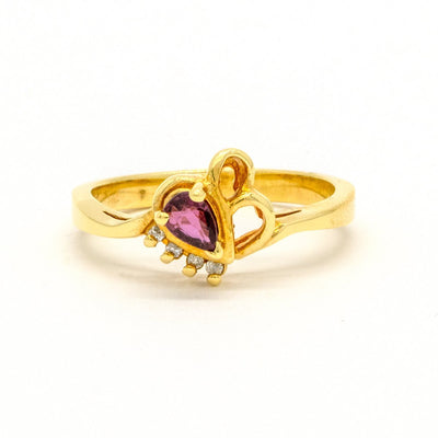 14KT Yellow Gold 0.33CTW Pear Shape Prong Set Ruby and Diamond Ring - Giorgio Conti Jewelers