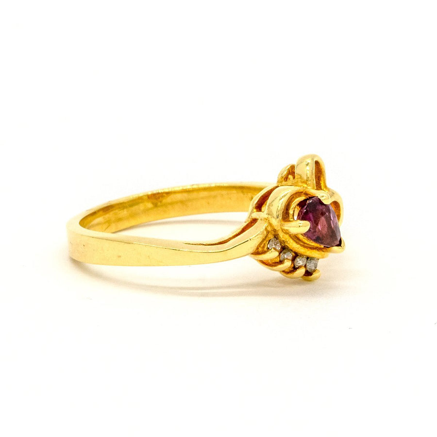 14KT Yellow Gold 0.33CTW Pear Shape Prong Set Ruby and Diamond Ring - Giorgio Conti Jewelers