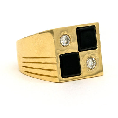 14KT Yellow Gold 0.35CTW Round Brilliant Cut Bezel Set Natural Diamond and Onyx Mens Ring - Giorgio Conti Jewelers