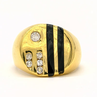 14KT Yellow Gold 0.46CTW Round Brilliant Cut Channel Set Natural Diamond and Onyx Mens Ring - Giorgio Conti Jewelers