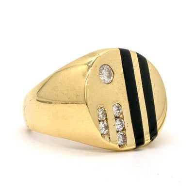 14KT Yellow Gold 0.46CTW Round Brilliant Cut Channel Set Natural Diamond and Onyx Mens Ring - Giorgio Conti Jewelers