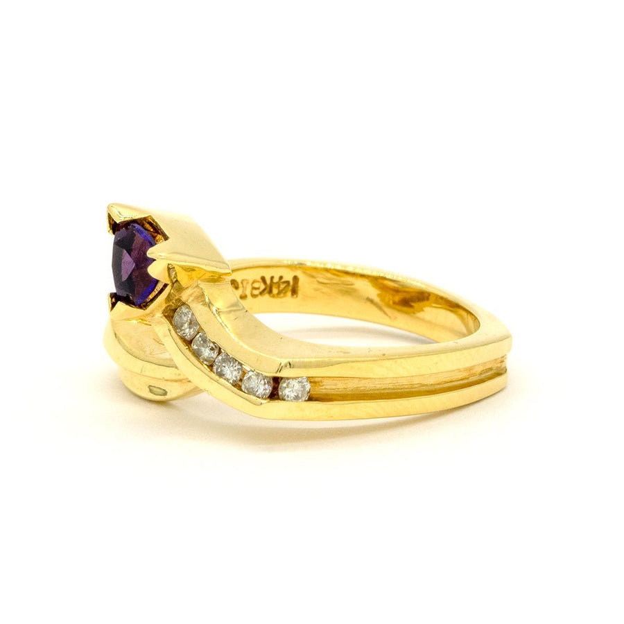 14KT Yellow Gold 0.52CTW Trillion Cut Natural Amethyst and Diamond Ring - Giorgio Conti Jewelers