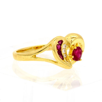 14KT Yellow Gold 0.53CTW Natural Ruby and Diamond Heart Ring - Giorgio Conti Jewelers