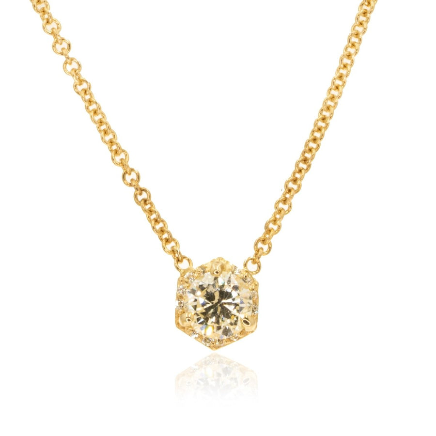 14KT Yellow Gold 0.58CTW Hexagon Halo Pendant Necklace - Giorgio Conti Jewelers