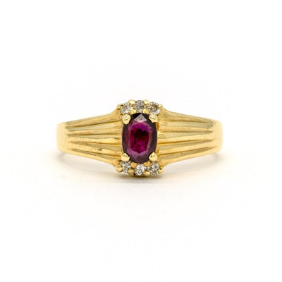14KT Yellow Gold 0.62CTW Oval Cut Prong Set Ruby and Diamond Ring - Giorgio Conti Jewelers