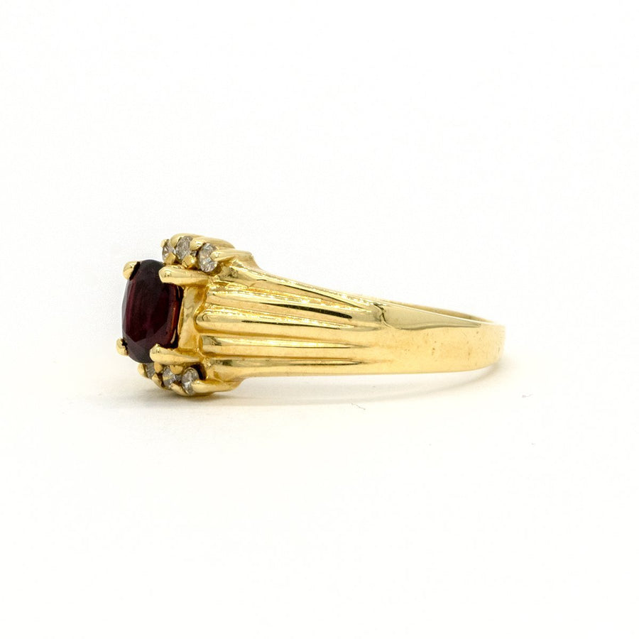 14KT Yellow Gold 0.62CTW Oval Cut Prong Set Ruby and Diamond Ring - Giorgio Conti Jewelers