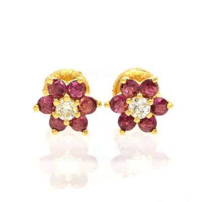 14KT Yellow Gold 0.68CTW Round Cut Prong Set Ruby and Diamond Stud Earrings - Giorgio Conti Jewelers