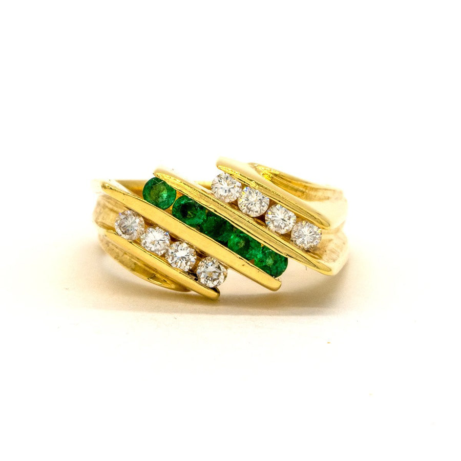14KT Yellow Gold 0.75CTW Round Brilliant Cut Channel Set Natural Emerald and Diamond Ring - Giorgio Conti Jewelers