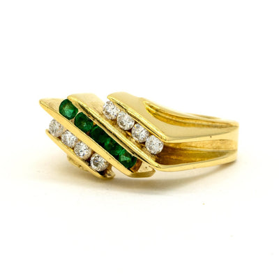 14KT Yellow Gold 0.75CTW Round Brilliant Cut Channel Set Natural Emerald and Diamond Ring - Giorgio Conti Jewelers