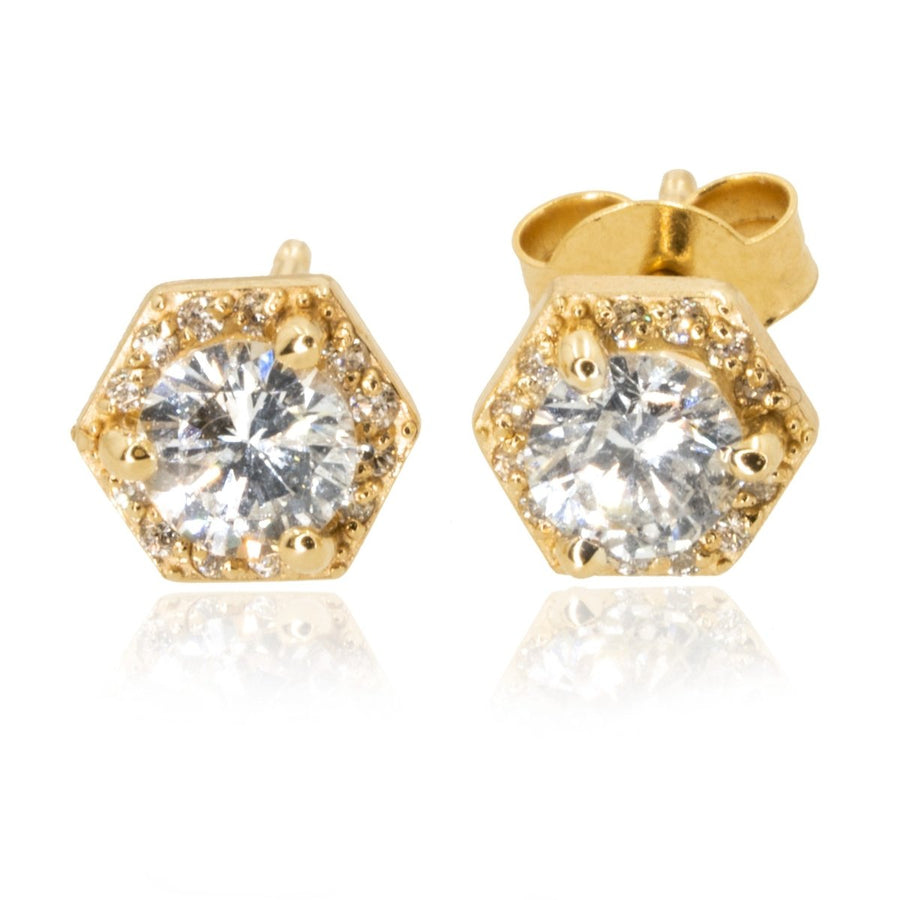 14KT Yellow Gold 0.78CTW Hexagon Halo Stud Earrings - Giorgio Conti Jewelers
