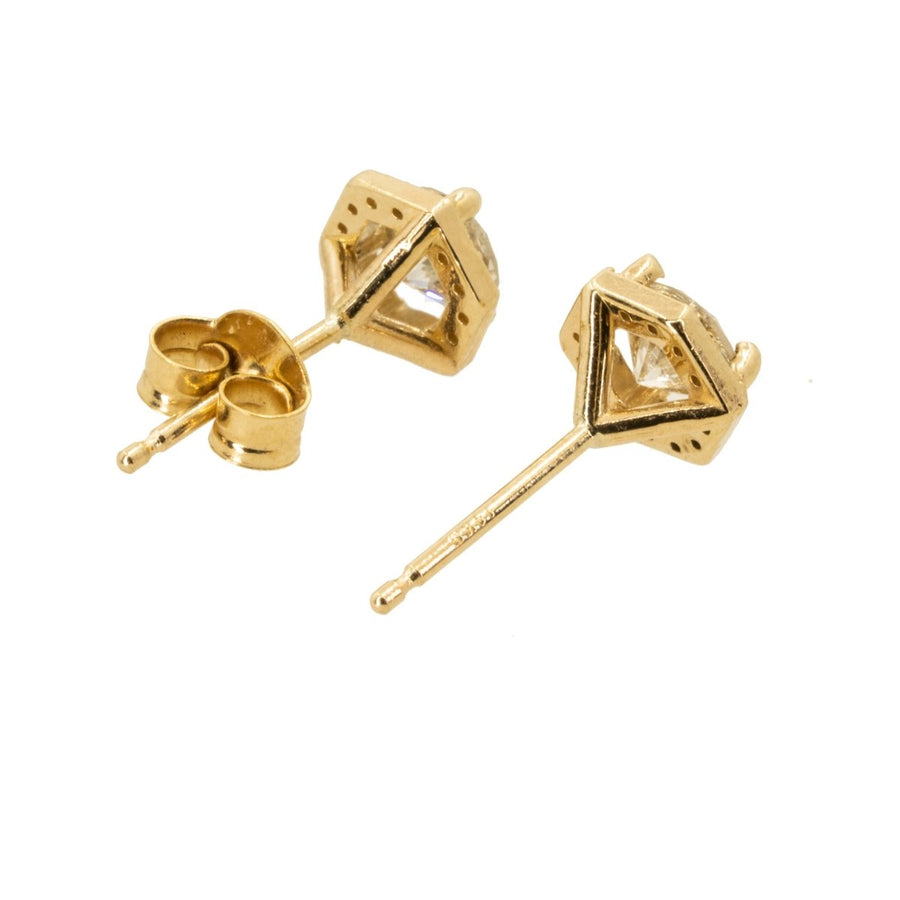 14KT Yellow Gold 0.78CTW Hexagon Halo Stud Earrings - Giorgio Conti Jewelers