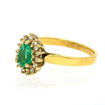14KT Yellow Gold 0.79ctw Pear Cut Prong Set Emerald and Diamond Halo Ring - Giorgio Conti Jewelers
