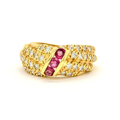 14KT Yellow Gold 0.80CTW Round Brilliant Cut Natural Ruby and Diamond Band - Giorgio Conti Jewelers