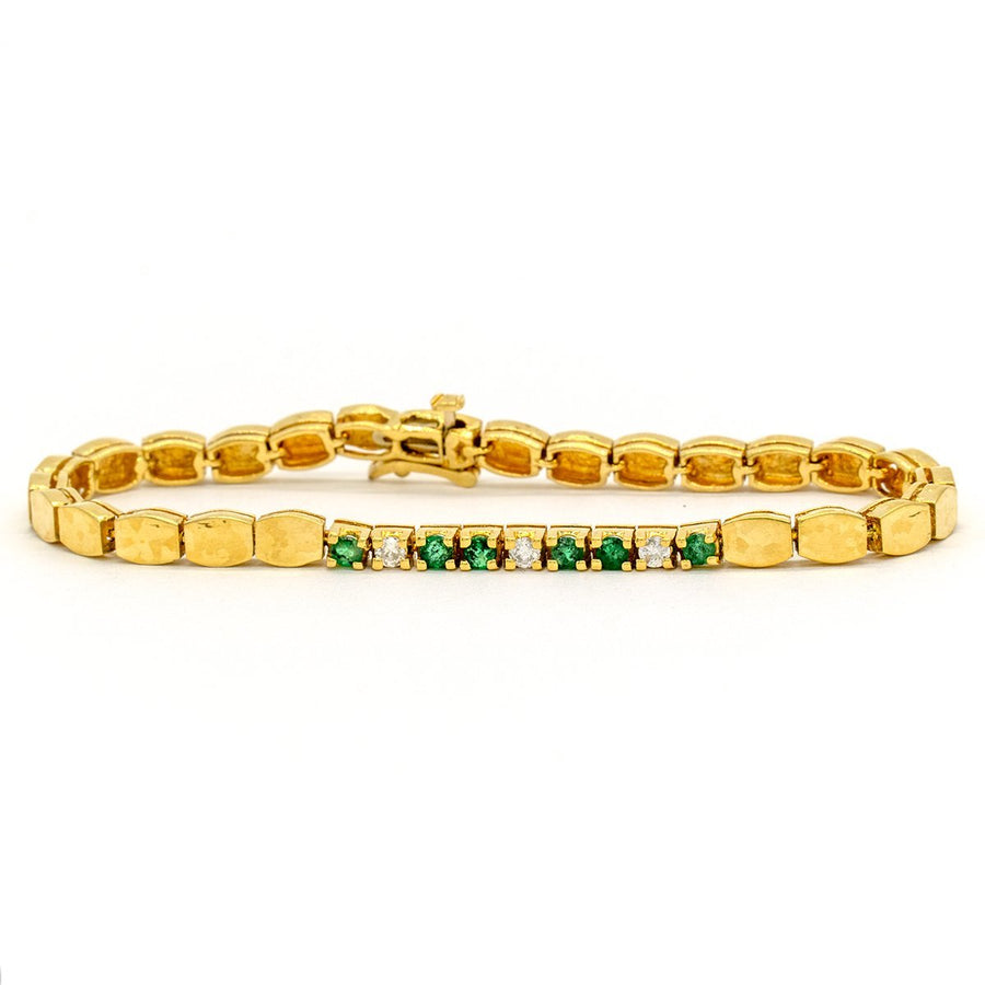 14KT Yellow Gold 0.90CTW Round Brilliant Cut Prong Set Natural Emerald and Diamond Tennis Bracelet - Giorgio Conti Jewelers