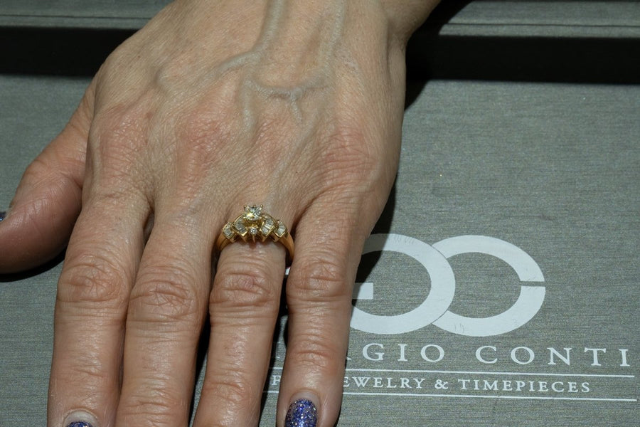 14KT Yellow Gold 0.93CTW Princess Cut Prong Set Diamond Engagement Ring - Giorgio Conti Jewelers