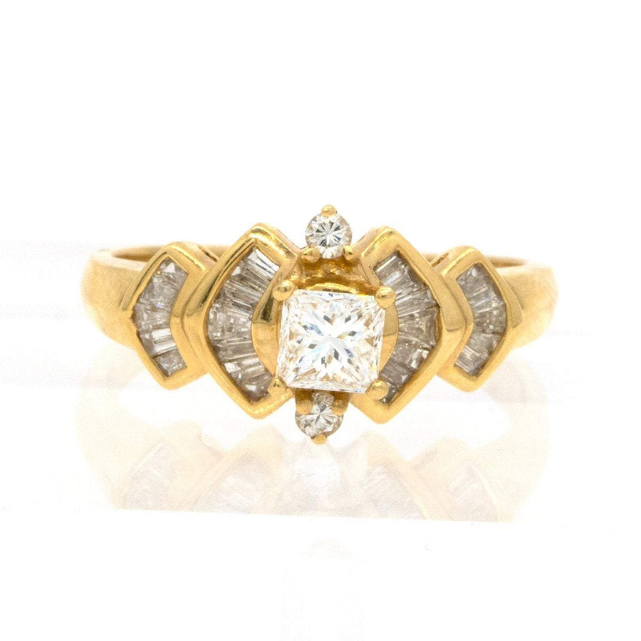14KT Yellow Gold 0.93CTW Princess Cut Prong Set Natural Diamond Engagement Ring - Giorgio Conti Jewelers