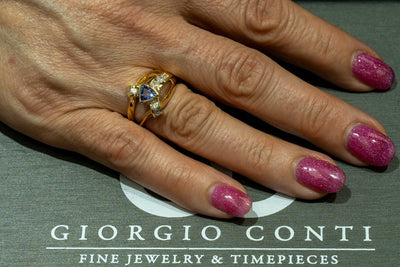 14KT Yellow Gold 0.95CTW Trillion Cut Bezel Set Natural Tanzanite and Diamond Ring - Giorgio Conti Jewelers