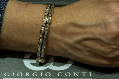 14KT Yellow Gold 10.00CTW Baguette and Round Brilliant Cut Natural Diamond Tennis Bracelet - Giorgio Conti Jewelers