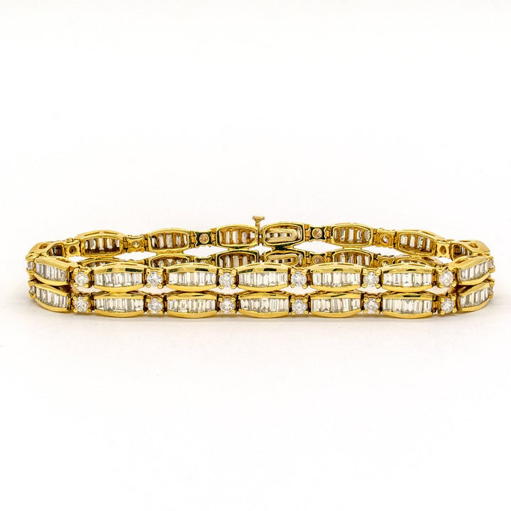 14KT Yellow Gold 10.00CTW Baguette and Round Brilliant Cut Natural Diamond Tennis Bracelet - Giorgio Conti Jewelers