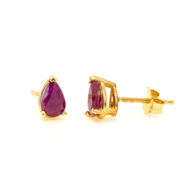 14kt Yellow Gold 1.00ctw NATURAL Pear Shape Ruby Stud Earrings - Giorgio Conti Jewelers
