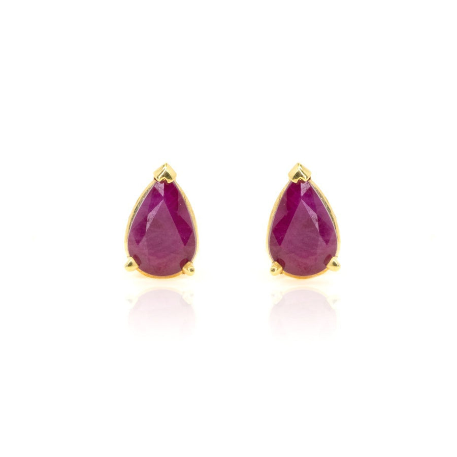 14kt Yellow Gold 1.00ctw NATURAL Pear Shape Ruby Stud Earrings - Giorgio Conti Jewelers