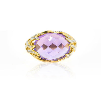 14kt Yellow Gold 10.48ctw Natural Amethyst and Diamond Pave Statement Gemstone Ring - Giorgio Conti Jewelers